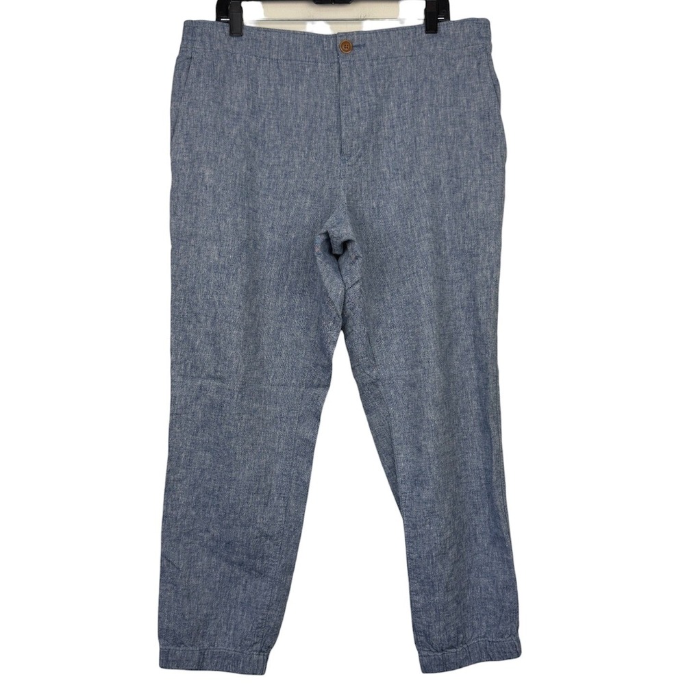 J.Crew Joggers LINEN BLEND Chambray Blue Men XL Drawstring Pants Elastic Cuffs